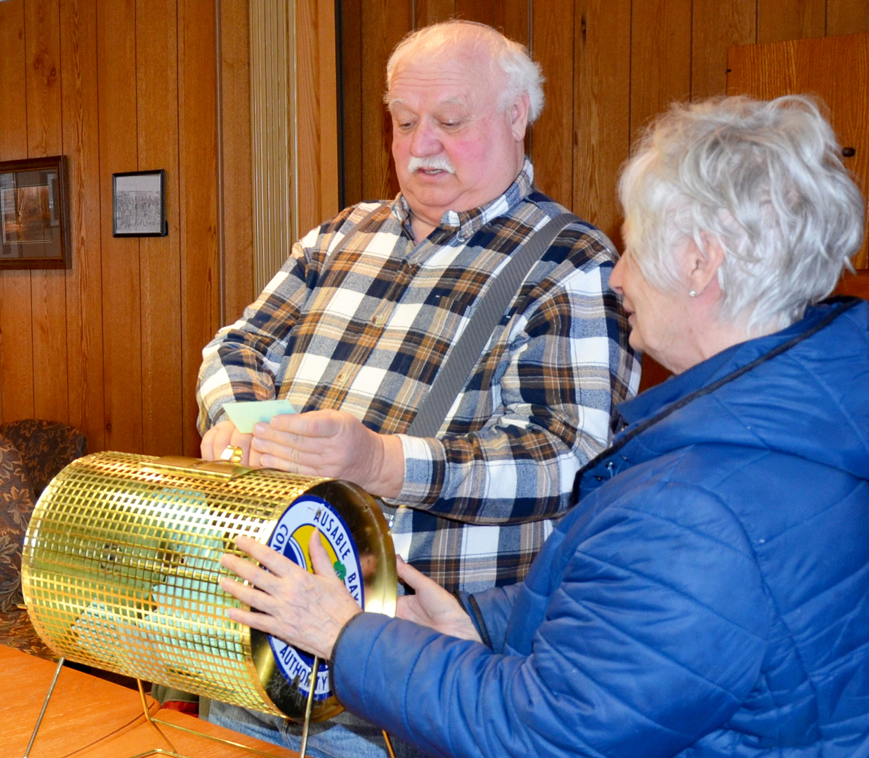 Conservation Dinner Committee members Charles Miner and Marcy Merner drew the winning ticket at the February 10, 2020 Dinner Committee meeting.