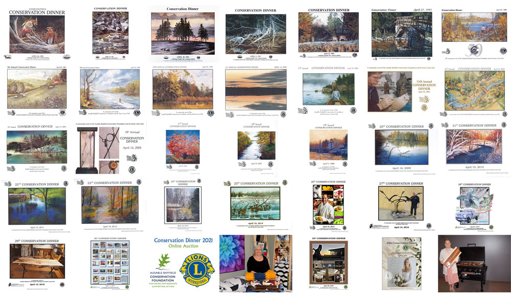 A collage of photos from 35 years of Conservation Auctions (1990-2025).